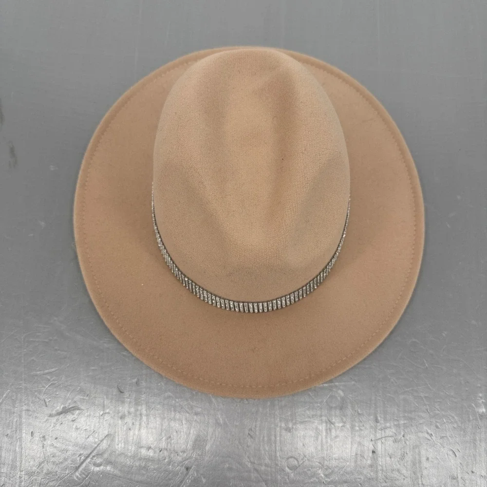Altar'd State Tan‎ Beige Rhinestone Band Wide Brim Fedora Hat One Size Boho